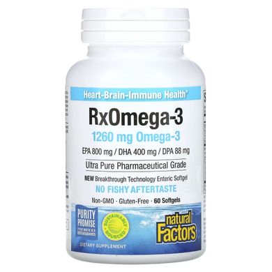 Омега-3, 1260 мг, RxOmega-3, Natural Factors, 60 гелевих капсул