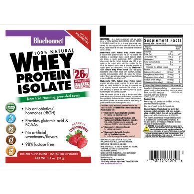 Сироватковий протеїн ізолят Bluebonnet Nutrition Whey Protein Isolate (8 пак) блюбонет полуниця