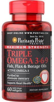 Омега 3-6-9 Puritan's Pride Maximum Strength Triple Omega 3-6-9 Fish, Flax & Borage Oils 60 капс пурістанс