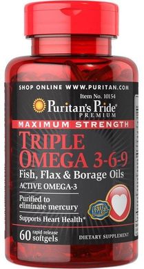 Омега 3-6-9 Puritan's Pride Maximum Strength Triple Omega 3-6-9 Fish, Flax & Borage Oils 60 капс пуристанс