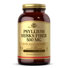 Подорожник (Псилиум), Psyllium Husks Fiber, Solgar, 500 мг, 200 вегетарианских капсул