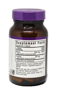 Ніацин без інфузату (В3) 500мг, Bluebonnet Nutrition, 60 гелевих капсул