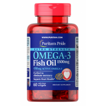 Омега 3 Puritan's Pride Omega-3 Fish Oil Extra Strength 1500 mg (450 mg Active Omega-3) 60 капсул