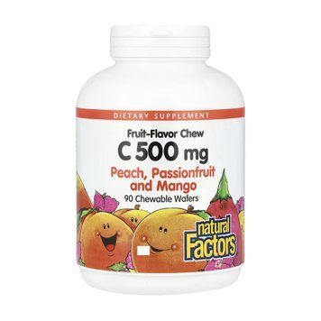 Вітамін C Natural Factors Chewable Wafers 500 mg 90 Жув. Цукерок Peach Passion Fruit and Mango