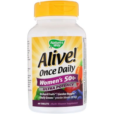 Мультивитамины Для Женщин, Alive! Once Daily, Women's 50+ Multi-Vitamin, Nature's Way 60 Таблеток