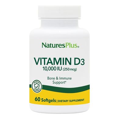 Витамин D3, 10000 МЕ, Nature's Plus, 60 гелевых капсул