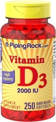 Вітамін D3 Piping Rock High Potency Vitamin D3 2000 IU 250 капсул