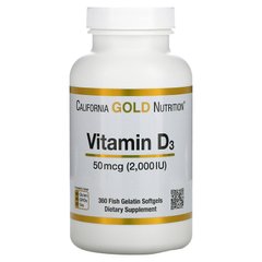 Вітамін Д3 California Gold Nutrition Vitamin D3 2000 IU 360 капсул
