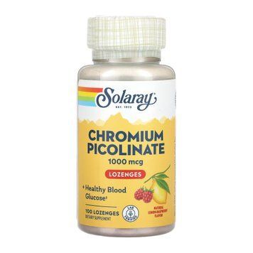 Хром пиколинат Solaray Chromium Picolinate 1000mcg 100 леденцов Lemon-Raspberry