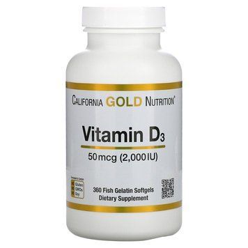 Вітамін Д3 California Gold Nutrition Vitamin D3 2000 IU 360 капсул