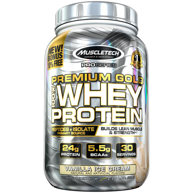 Сывороточный протеин изолят MuscleTech 100% Premium Gold Whey Protein 907 г vanilla ice cream
