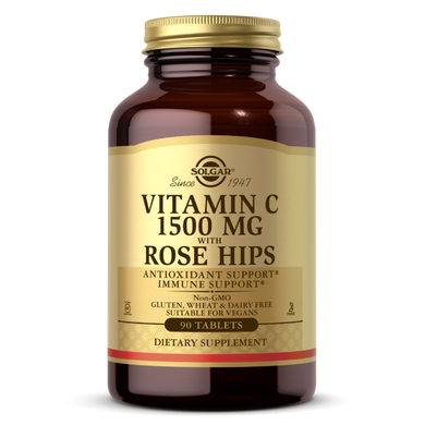 Вітамін C, з шипшиною, Vitamin C with Rose Hips, Solgar, 1500 мг, 90 таблеток
