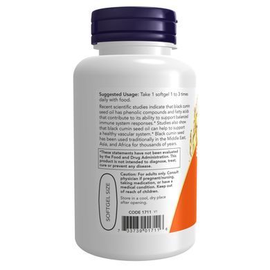 Олія насіння чорного кмину Now Foods Black Cumin Seed Oil 1,000mg 60 м'яких капсул