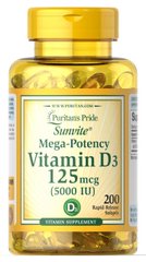 Витамин Д3 Puritan's Pride Vitamin D3 250mcg 10000 IU Mega-Potency 200 капсул