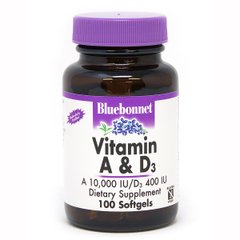 Вітамін А і D3 10 000 IU / 400 IU, Bluebonnet Nutrition, 100 желатинових капсул