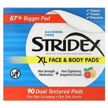 Stridex, XL, гелі для обличчя та тіла, без спирту, 90 подушечок із подвійною текстурою