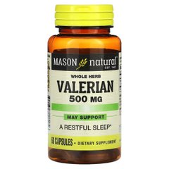 Валериана, 500 мг, Whole Herb Valerian, Mason Natural, 60 капсул