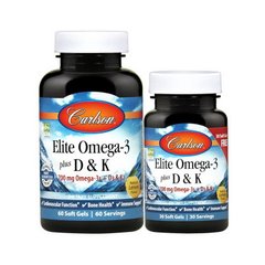 Омега 3 Carlson Labs Elite Omega-3 700 mg plus D3 & K2 60 + 30 капсул