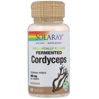 Кордицепс 500 мг Ферментированные грибы, Organically Grown Fermented Cordyceps, Solaray, 60 вегетарианских капсул