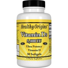 Вітамін D3, Vitamin D3, 5000 IU, Healthy Origins, 30 капсул