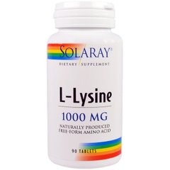 Лизин 1000 Мг, L-Lysine, Solaray, 90 Таблеток
