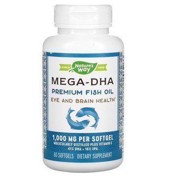 Риб'ячий жир + вітамін Е, Mega-DHA, Nature's Way, концентрат, 1000 мг, 60 гелевих капсул