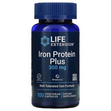 Железосодержащий протеин (белок), Iron Protein Plus, Life Extension, 300 мг, 100 капсул