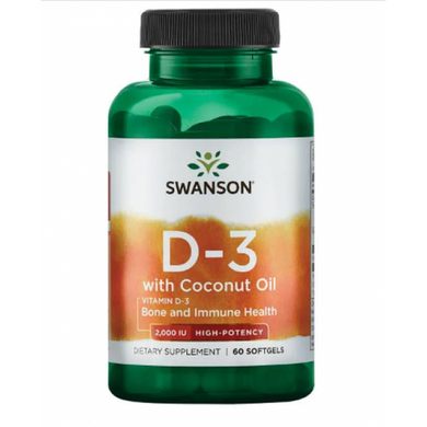 Витамин Д3 Swanson Vitamin D3 2000 IU with Coconut Oil 60 капсул