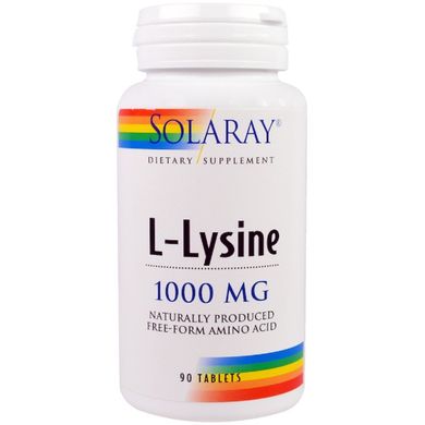 Лізин 1000 мг, L-Lysine, Solaray, 90 Таблеток