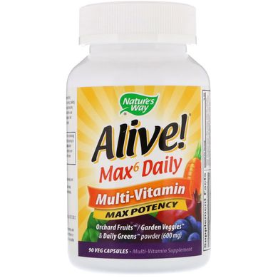 Мультивітаміни Max6, Alive! Max6 Daily, Multi-Vitamin, Nature's Way 90 капсул