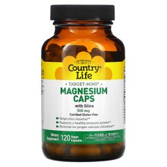 Магній з кремнієм, 300 мг, Target-Mins, Magnesium Caps with Silica, Country Life, 120 вегетаріанських капсул