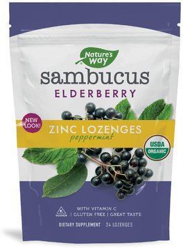 Льодяники бузини з цинком, смак м'яти, Sambucus, Zinc Lozenges, Peppermint, Nature's Way, 24 льодяники