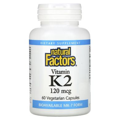 Витамин К2, 120 мкг, Vitamin K2, Natural Factors, 60 вегетарианских капсул