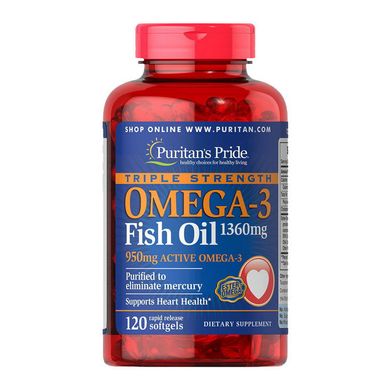 Омега 3 Puritan's Pride Triple Strength Omega-3 Fish Oil 1360 mg 120 капс рыбий жир