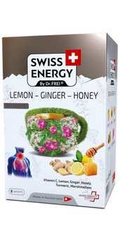 Чай от простуды, Herbal tea LEMON - GINGER - HONEY, Swiss Energy, от кашля, боли в горле и заложенности носа, альпийские травы, лимон, имбирь и мед, 8 пакетиков