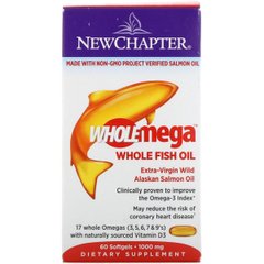 Жир Аляскинского лосося 1000мг, Wholemega, Alaskan Salmon Oil, New Chapter, 60 желатинових капсул