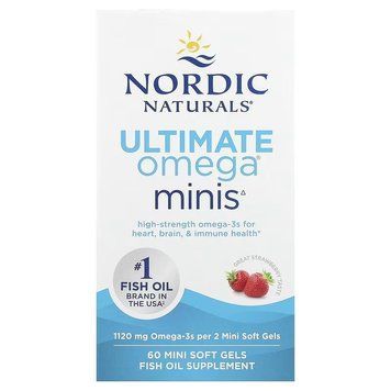 Рыбий Жир, Омега-3, 1120 мг на порцию, вкус клубники, Ultimate Omega Minis, Nordic Naturals, 60 мини капсул
