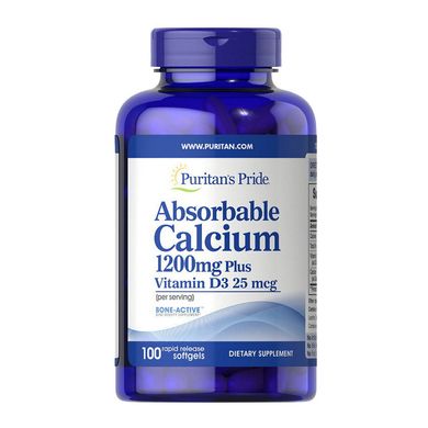 Кальций карбонат Д3 Puritan's Pride Absorbable Calcium 1200 mg Plus Vitamin D3 25 mcg 100 капс