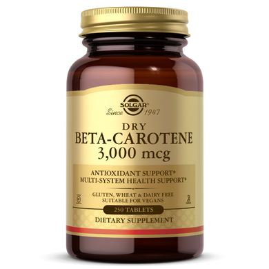 Бета каротин Dry Beta Carotene Solgar, 3000 mcg, 250 таблеток