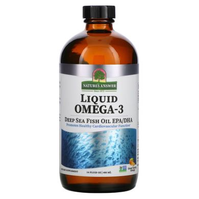 Омега-3 жидкая, вкус апельсина, Liquid Omega-3, Deep Sea Fish Oil EPA/DHA, Nature's Answer, 480 мл