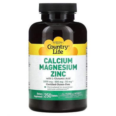 Кальций, Магний и Цинк Country Life Calcium Magnesium Zinc 250 таблеток