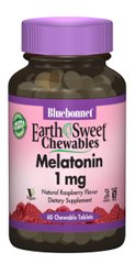 Мелатонин 1мг, Вкус Малины, Earth Sweet Chewables, Bluebonnet Nutrition, 60 жевательных таблеток
