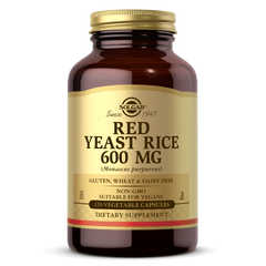 Красный дрожжевой рис, Red Yeast Rice, Solgar, 600 мг, 120 вегетарианских капсул