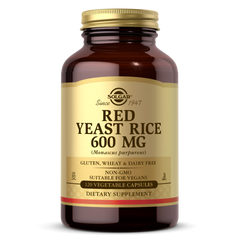 Червоний дріжджовий рис, Red Yeast Rice, Solgar, 600 мг, 120 вегетаріанських капсул