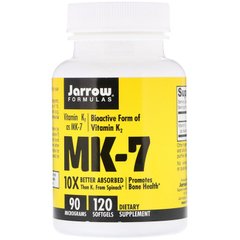 Витамин K2 в форме MK-7, 90 мкг, MK-7, Vitamin K2 as MK-7, Jarrow Formulas, 120 гелевых капсул