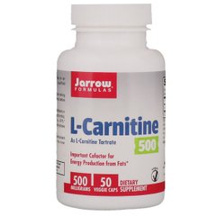 Л-карнітин 500, 500 мг, L-Carnitine, Jarrow Formulas, 50 вегетаріанських капсул
