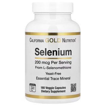 Селен, без дрожжей, 200 мкг, Selenium, Yeast-Free, California Gold Nutrition, 180 вегетарианских капсул