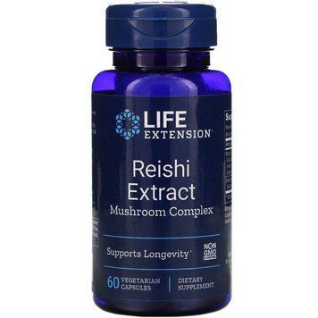 Гриби рейші, Reishi, Life Extension, грибний комплекс, екстракт, 60 капсул