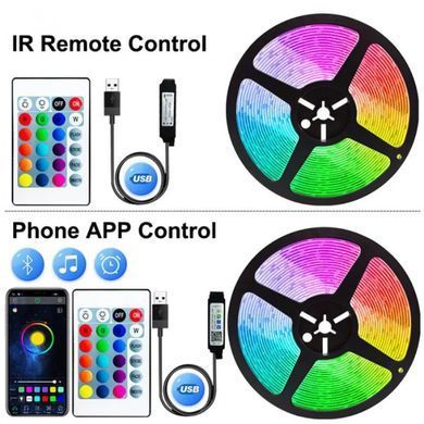 Светодиодная LED лента RGB 10 м USB 5V с пультом и Bluetooth управлением через приложение для подсветки комнаты