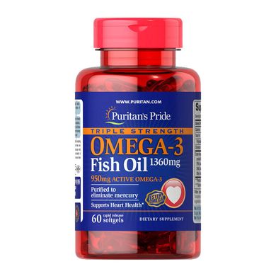 Омега 3 Puritan's Pride Triple Strength Omega-3 Fish Oil 1360 mg 60 капс риб'ячий жир